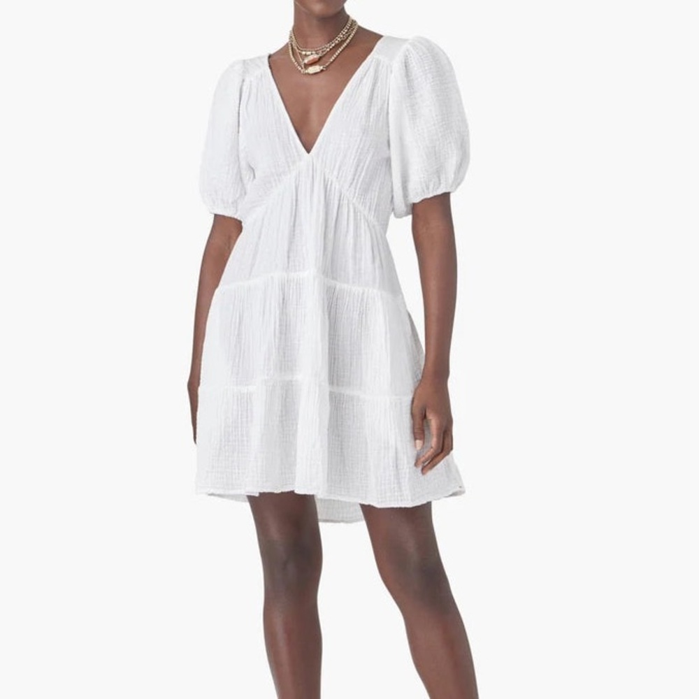 Xirena White Puff Sleeve Gauze Mini Dress